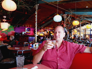 The Llama at leisure in Lynn's enjoying a Maker's Mark and Coke.