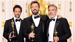 The production team for "Argo," from left, Grant Heslov, Ben Affleck, and George Clooney.