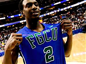 Florida Gulf Coast guard Bernard Thompson is letting everyone know his team has arrived.