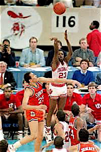 Keith Smart hitting the game winning shot in 1987 with three seconds remaining.