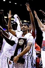 Senior guard Peyton Siva taking in the scene, and trophy after winning a championship.