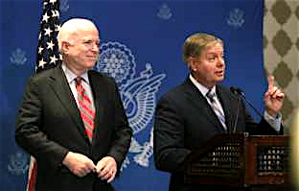 International foreign policy thinker, Sen. John McCain (R-AZ) on the left, and Sen. Lindsey Graham (R-SC).