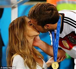 Gotze's goal is worth a victory kiss from his lingerie-model girlfriend, Ann-Katherin Brommel.