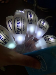 Light-up bracelets that were sound activated and pulsed to the beat.