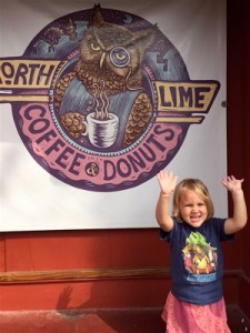 My daughter Bella says, "raise the roof" to N. Lime's donuts and chocolate milk.