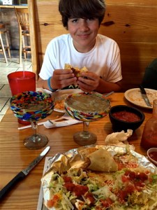 Gabriel enjoying his lunch and I'm working on my second giant margarita.