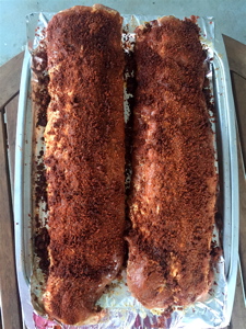 Ribs with marinade and spice rub applied.