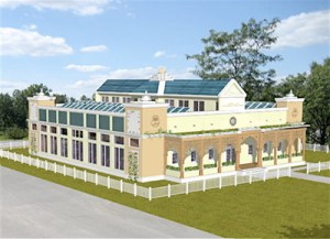 An architect's rendering of the Sustainable Living Center at Maharishi University of Management in Fairfield, Iowa, where Dal Loiselle served as the construction manager.
